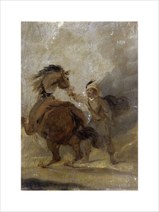 A Man holding a Horse