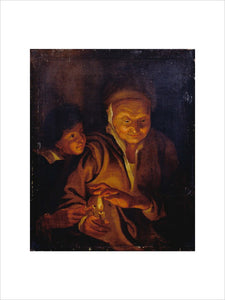 A Boy lighting a Candle from one held by an Old Woman