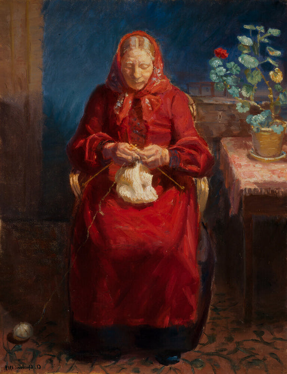 A Woman Knitting. Evening Light, 1919