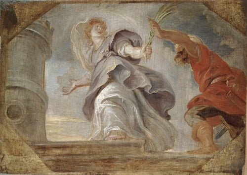 Saint Barbara fleeing from her Father