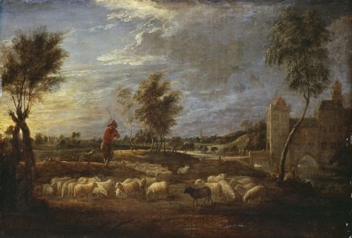 Sunset Landscape with a Shepherd and his Flock